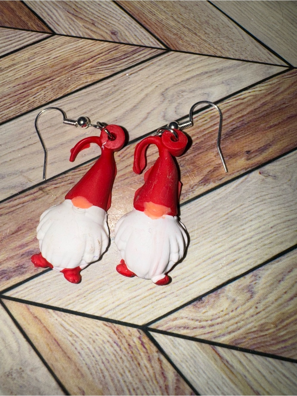 Red and White Gnome Clay Earrings